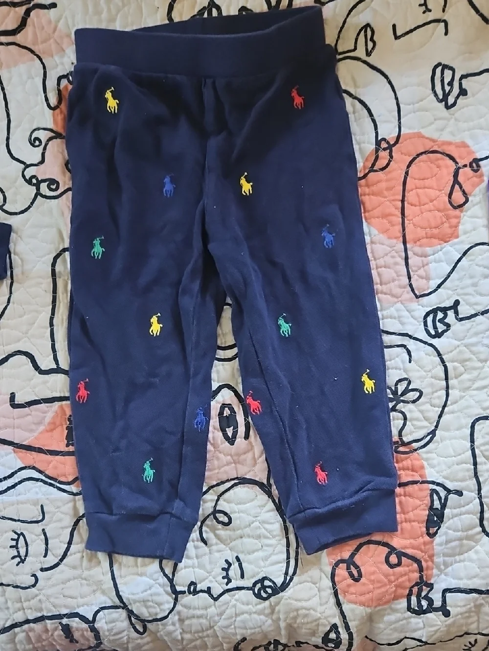 Ralph Lauren Navy Leggings with Multi-Color Polo Pony Embroidery